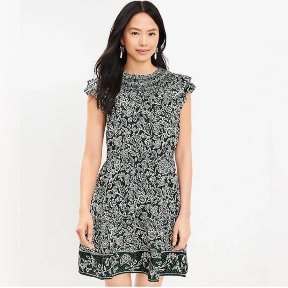 LOFT Black/White/Green Dress